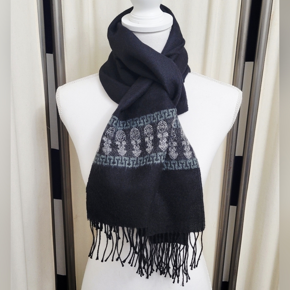 100% Baby Alpaca Black and Gray Patterned Scarf | One Size | Ultra-Soft Luxury